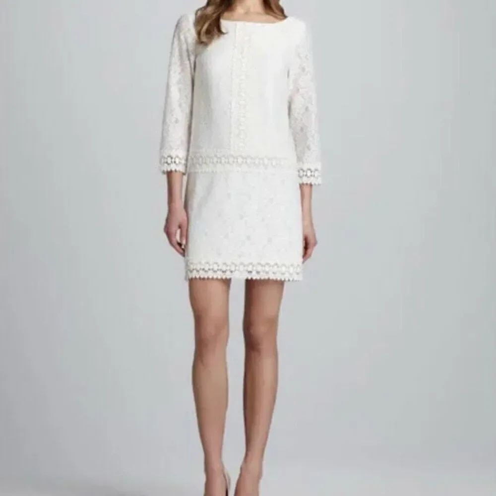 Laundry By Shelli Segal Women's White Lace 3/4 Sleeve Mini Dress Size 2